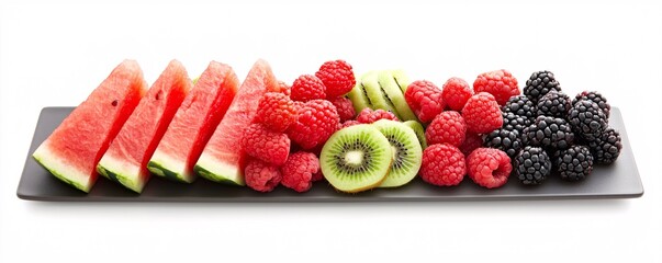 Aufkleber - Fresh fruit platter with watermelon, berries, and kiwi.