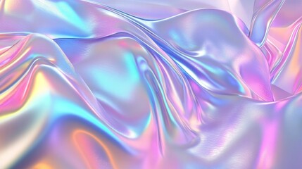 Poster - Holographic fabric texture showcasing vibrant iridescence in a serene setting