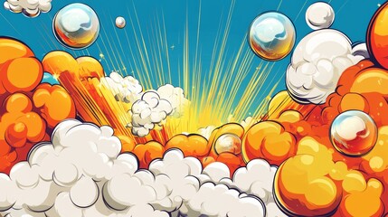 Comic book page explosions, clouds and bubbles pop art retro vector illustration 