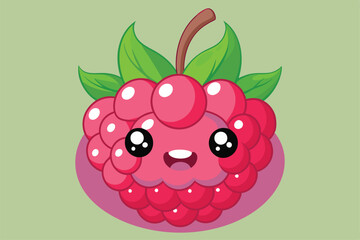 Canvas Print - A delightful raspberry character beams with joy, showcasing its charming features and vibrant colors, a cartoon character cute raspberry cartoon style