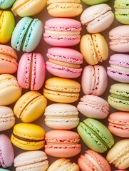 Poster - Brightly colored macaroons arranged in a neat row.