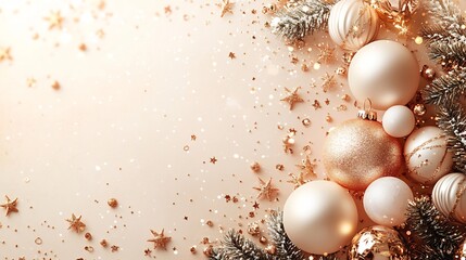 Poster - Stylish New Year card a smooth beige background and soft scattered metallic stars and circles in rose gold for a refined and modern feel