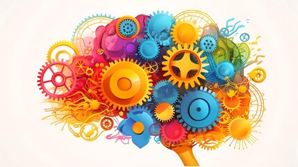 Abstract brain composed of colorful gears and cogs, symbolizing creativity, business idea