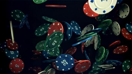 Canvas Print - Poker chips. Filmed on a high-speed camera at 1000 fps. High quality FullHD footage