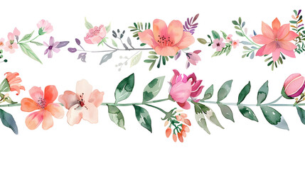 Wall Mural - watercolor simple clipart set of floral borders, handdrawn