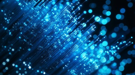 Wall Mural - close-up of glowing blue glass nanotubes resembling fiber optic cables, symbolizing high-speed commu