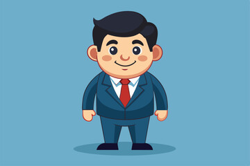 Poster - A friendly businessman character smiles while dressed in a formal suit and tie on a bright blue backdrop, a cartoon character of a businessman avatar