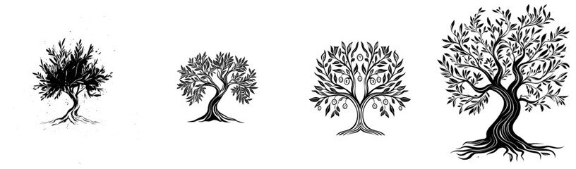 An olive tree symbol for olive oil, leaves of an olive tree silhouette for food or a fresh organic farm shop symbol. An olive tree symbol for extra virgin olive oil, an olive tree leaf outline for an