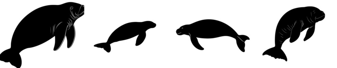 In this Silhouette, there is a silhouette of a manatee, a manatee silhouette illustration, an illustration of a manatee silhouette, and a silhouette of an icon of a manatee.