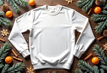 christmas sweater mockup on wooden background