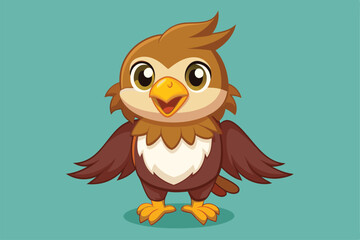 Sticker - A cute eagle character with wide eyes spreads its wings in joyful excitement, a cartoon character of a Cute eagle