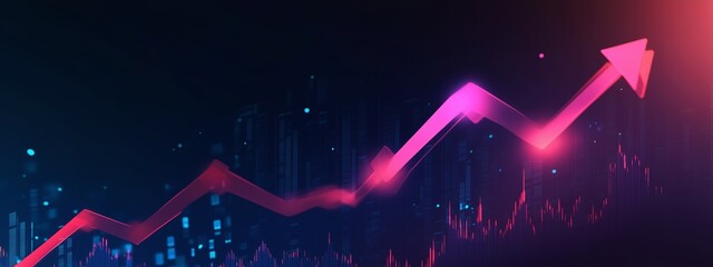 Poster - stylized upward trend line in vibrant pink and purple colors representing growth and success in fina