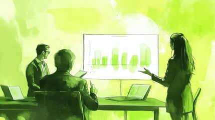 Poster - Colleagues Discussing Ideas in a Watercolor Setting