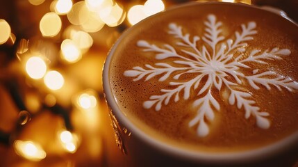 Wall Mural - A cup of coffee with a snowflake design on top