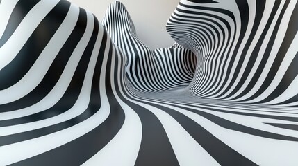 Sticker - Abstract Black and White Striped Tunnel