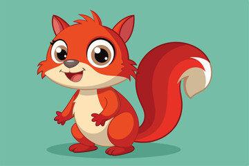 Sticker - The cartoon red squirrel smiles joyfully, ready for an adventure in a whimsical setting, a cartoon character of a Red squirrel