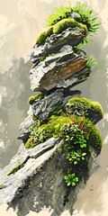 Wall Mural - Green Moss Covered Stones Nature Art Illustration