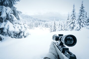 Poster - Winter Landscape with Rifle Scope View