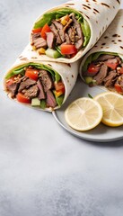 fresh hot wide donner shawarma ready a beef wrap grilled roll serve eat banner copyspace  doner meat beef grilled sub sandwich spicey arabic turkish lebanese gyro pepper dripping favor hot steam