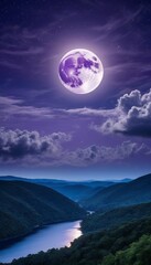 Wall Mural - brightly clouds sky gap full purple shining night moon size beautiful wide illustration landscape  space earth planet moon night sky star astronomy mysterious galaxy globe blue universe dark star