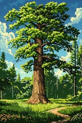 Poster - Tall Tree in Forest Illustration