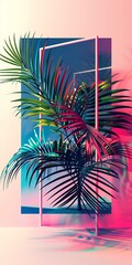 Poster - Tropical Palm Leaves in Neon Lights