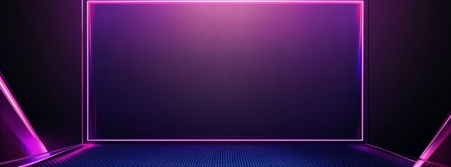 Wall Mural - a dark purple gradient with neon lights and metallic elements on the edges.