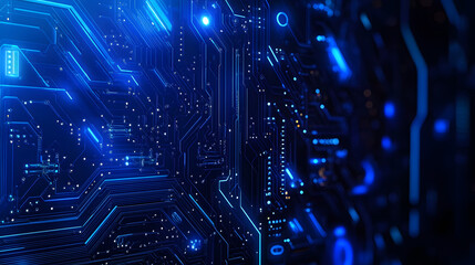 Poster - futuristic representation of quantum computer technologies with a blue circuit board design showcasi