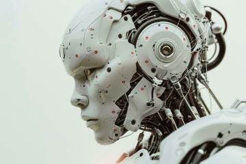 Poster - Very detailed humanoid robot with a serious expression