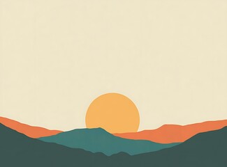 Sticker - Minimalist Sunset Mountain Landscape Illustration