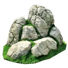 Wall Mural - Pile of Rocks with Green Grass on White Background