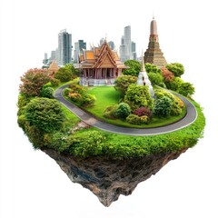 Sticker - Floating island with Thai architecture