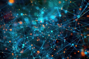 Poster - abstract network with glowing nodes connecting lines transmitting data