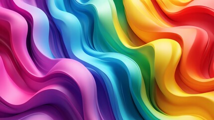 Wall Mural - 3D render of a colorful, rainbow-like wavy background.