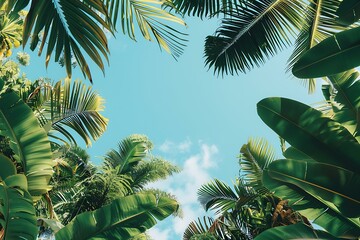 Poster - Tropical Palm Leaves and Blue Sky