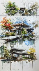 Wall Mural - Three-story house with garden