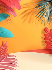 Wall Mural - Tropical Leaves Minimalist Background Illustration