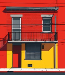 Wall Mural - Red and Yellow Building with Balcony and Window