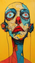 Wall Mural - Abstract Colorful Portrait Painting of Human Face with Blue and Red Colors