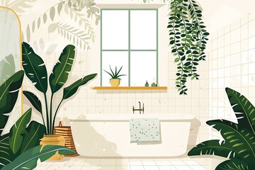 Canvas Print - Modern Bathroom Interior Design With Green Plants