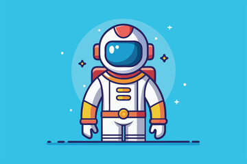 Poster - An astronaut in a spacesuit poses against a vibrant blue backdrop, ready for exploration, Astronaut in spacesuit flat line icon. Astronaut