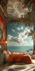 Wall Mural - The sea and sky by the bed