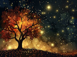 Sticker - Autumn Tree With Stars Night Sky