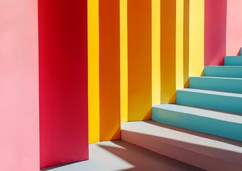 Canvas Print - Colorful Steps and Walls in Abstract Minimalist Architecture