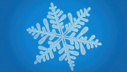 Poster - Macro Photograph of a Detailed Hexagonal Snowflake with Intricate Branching Patterns Against a Soft Blue Winter Sky Background, Capturing the Fragility and Uniqueness of Natural Ice Crystals