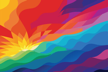 Poster - a colorful blend of waves and vibrant colors evokes a serene sunset landscape, blurred colored abstr