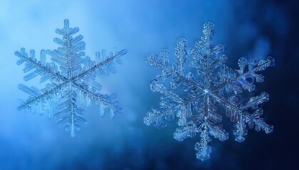 Poster - Macro Photograph of a Detailed Hexagonal Snowflake with Intricate Branching Patterns Against a Soft Blue Winter Sky Background, Capturing the Fragility and Uniqueness of Natural Ice Crystals