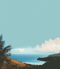 Sticker - Tropical Ocean View with Palm Tree