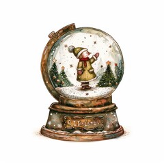 Wall Mural - Whimsical Christmas snow globe illustration