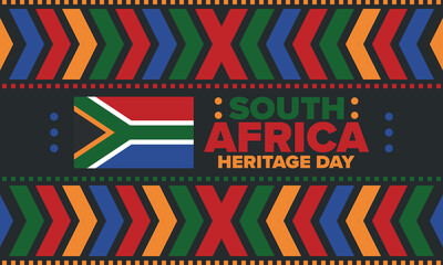 Wall Mural - South Africa Heritage Day. Happy holiday. Celebrate culture and traditions of nation. South African flag. Poster with illustration. Pattern design. Vector